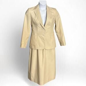 Vintage 70s 80s Evan Picone Skirt Suit 2Pc Linen Blend Tan Workwear Size 10 12
